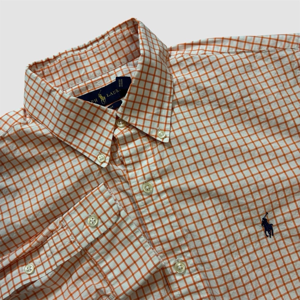 Ralph Lauren Men's Large Slim Fit Long Sleeve Button Down Orange Check Print
